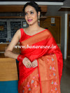 Banarasee Handwoven Semi Silk Saree With Floral Border Design-Red