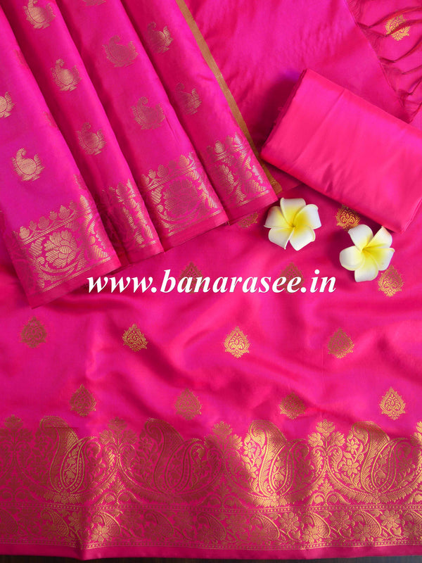 Banarasee Cotton Silk Salwar Kameez Fabric & Dupatta-Pink