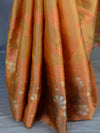 Banarasee Handwoven Semi-Chiffon Saree With Silver & Copper Zari & Dual Color-Blue & Beige