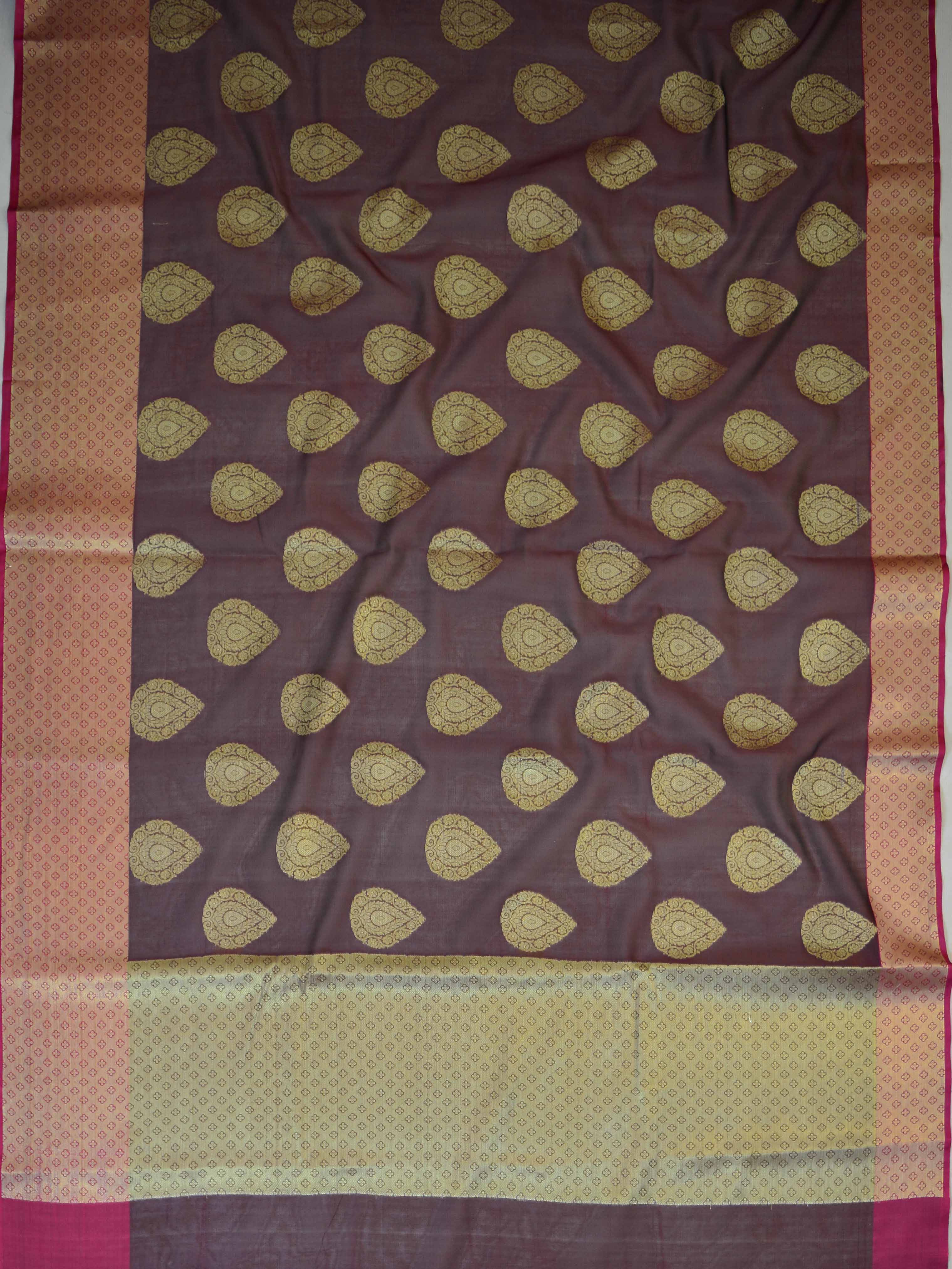 Banarasee Cotton Silk Mix Saree With Zari Buta Design-Maroon