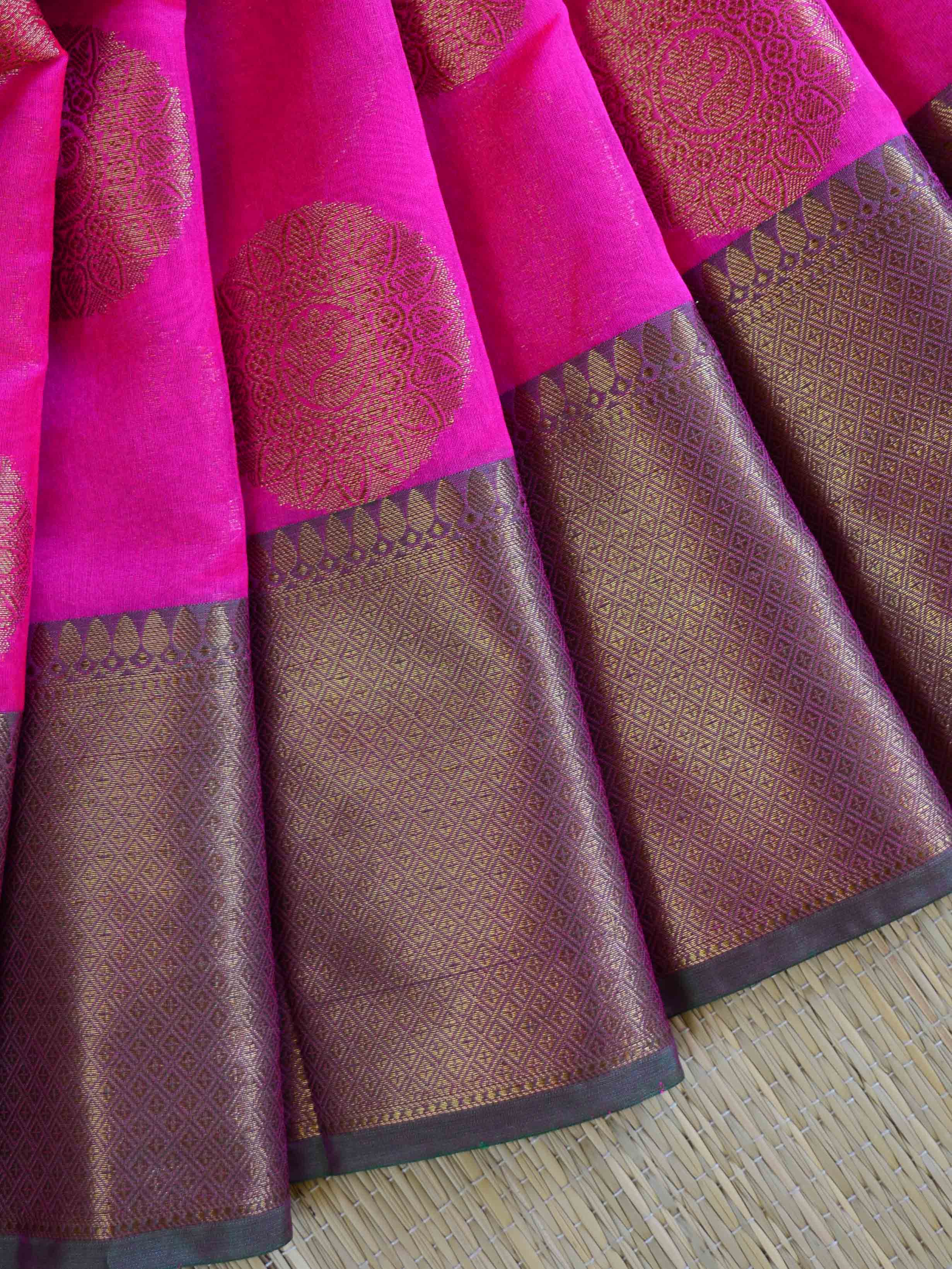 Banarasee Cotton Silk Mix Saree With Antique Zari Buta Design-Pink