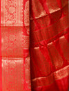 Banarasee Handwoven Semi-Chiffon Saree With Copper Zari Work-Fawn & Red