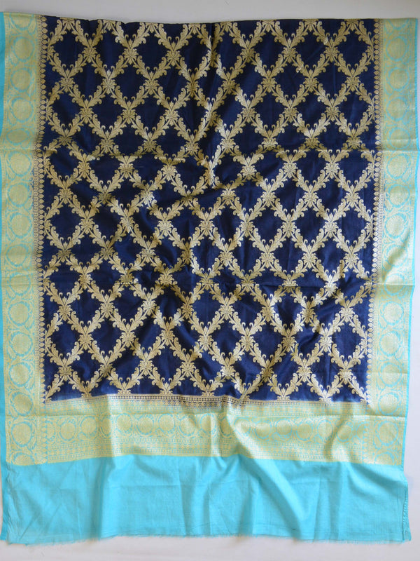 Banarasee Cotton Silk Zari Woven Salwar Kameez Dupatta Set -Deep Blue With Sky Blue