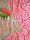 Banarasee Cotton Silk Salwar Kameez Ghichha Buti  Fabric & Kota Dupatta-Peach &  Green