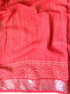 Banarasee Linen Cotton Bagru Hand-Block Printed Saree-Maroon