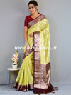 Banarasee Handwoven Semi-Chiffon Saree With Silver Zari & Contrast Border-Yellow