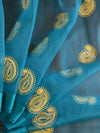 Banarasee Embroidered Gold Buta Design Organza Dupatta-Rama Green