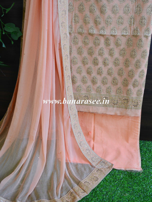 Banarasee Cotton Silk Salwar Kameez Resham & Zari Buti Fabric & Dupatta-Peach