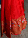 Banarasee Handwoven Semi Silk Saree With Floral Border Design-Red