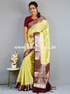 Banarasee Handwoven Semi-Chiffon Saree With Silver Zari & Contrast Border-Yellow