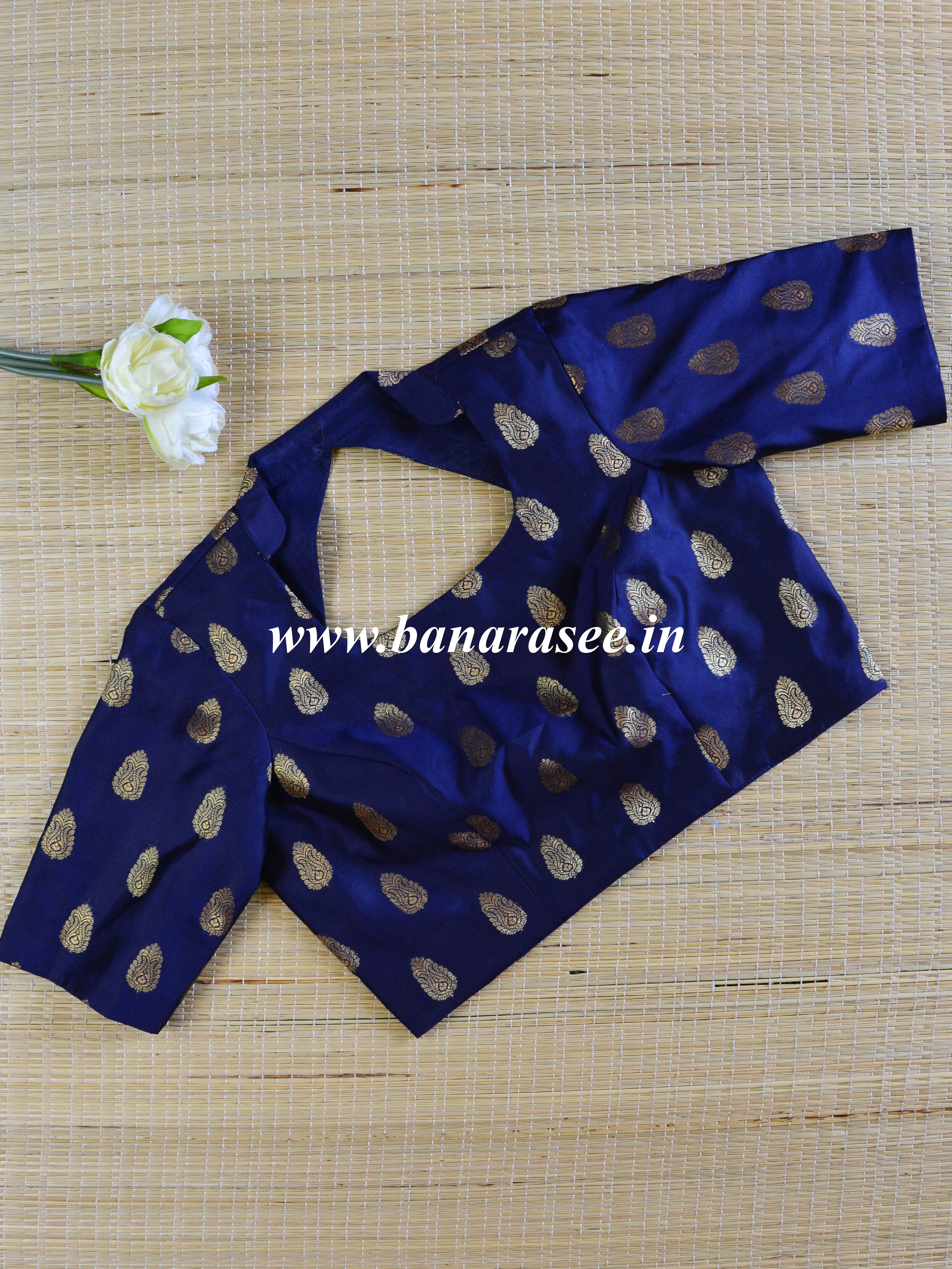 Banarasee Pure Silk Brocade Fabric Blouse-Blue