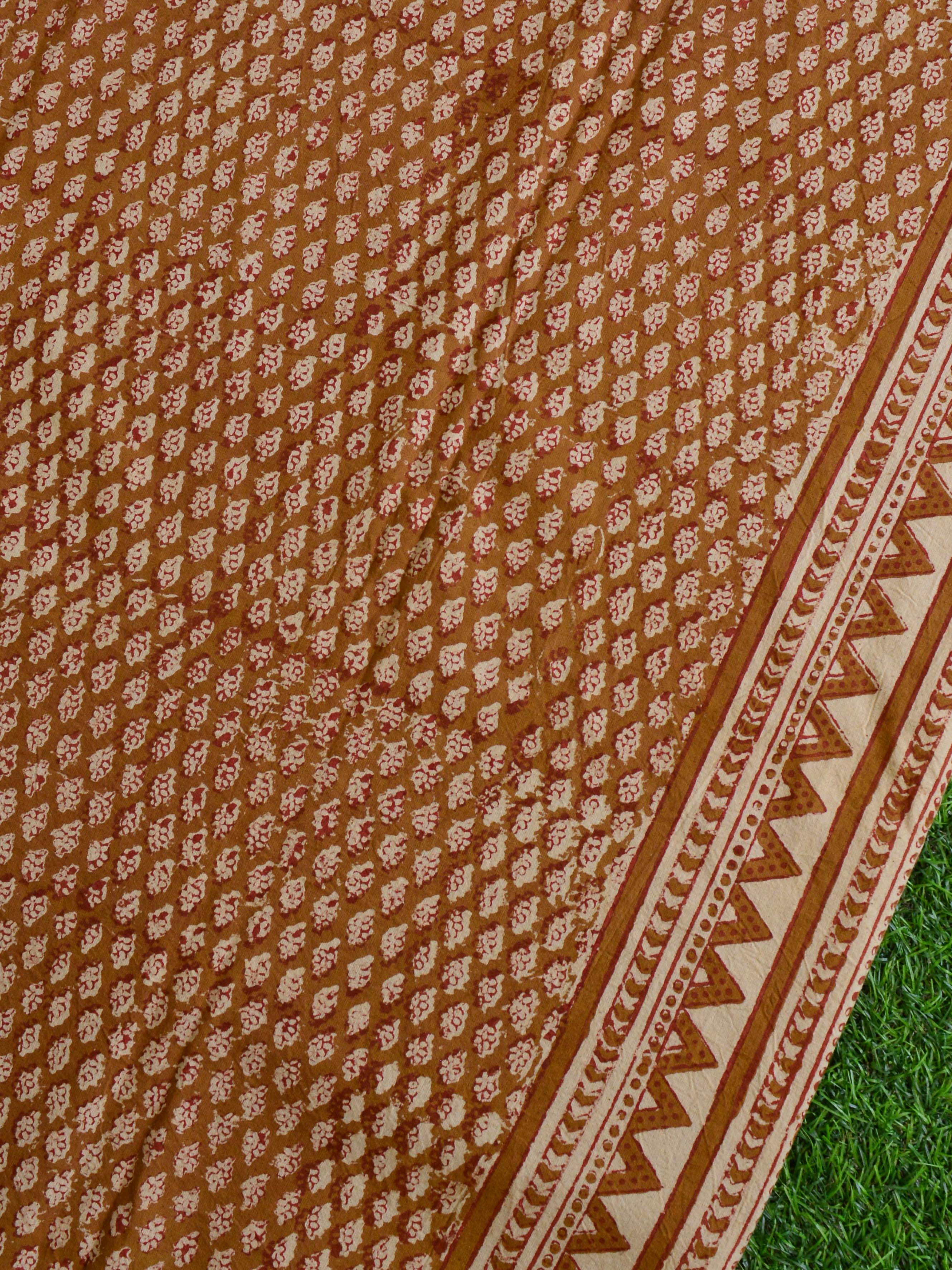 20x20  Cotton Handblock Printed King Size Bedsheet-Brown & Orange