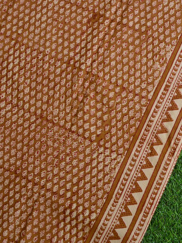 20x20  Cotton Handblock Printed King Size Bedsheet-Brown & Orange