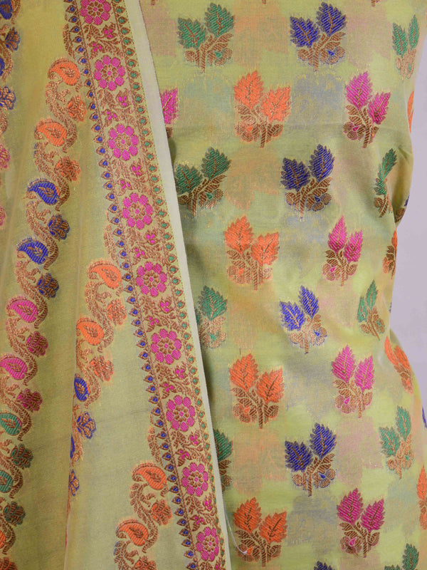 Banarasee Semi Silk Salwar Kameez Dupatta Set Meena & Zari Design-Henna Green
