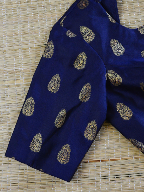 Banarasee Pure Silk Brocade Fabric Blouse-Blue