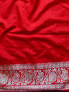 Banarasee Handwoven Semi Silk Saree With Floral Border Design-Red