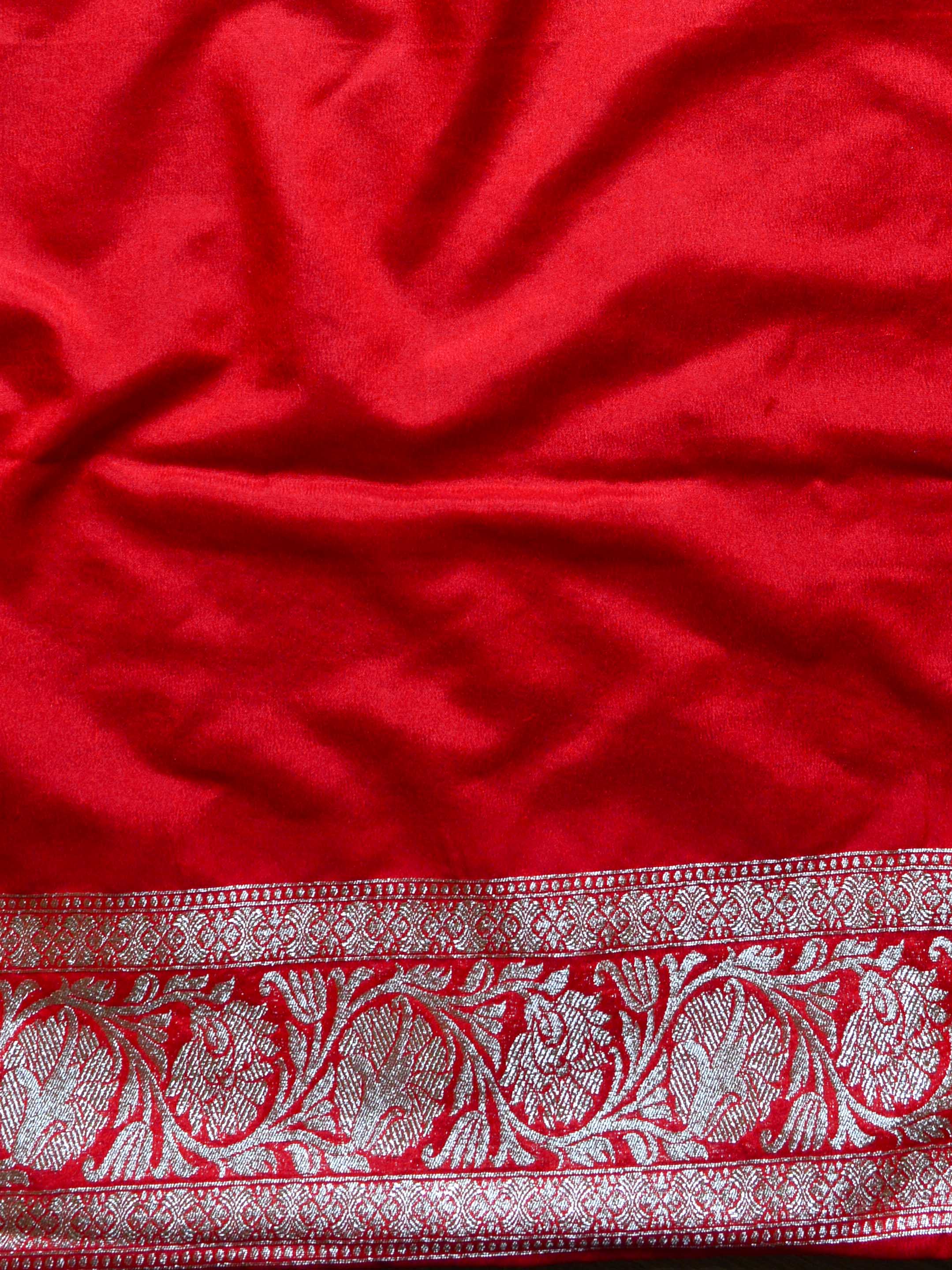 Banarasee Handwoven Art Silk Heavy Zari Jaal Weaving Saree-Red