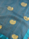 Banarasee Embroidered Gold Buta Design Organza Dupatta-Rama Green