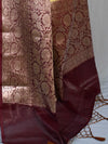 Banarasee Handwoven Semi-Chiffon Saree With Silver Zari & Contrast Border-Yellow