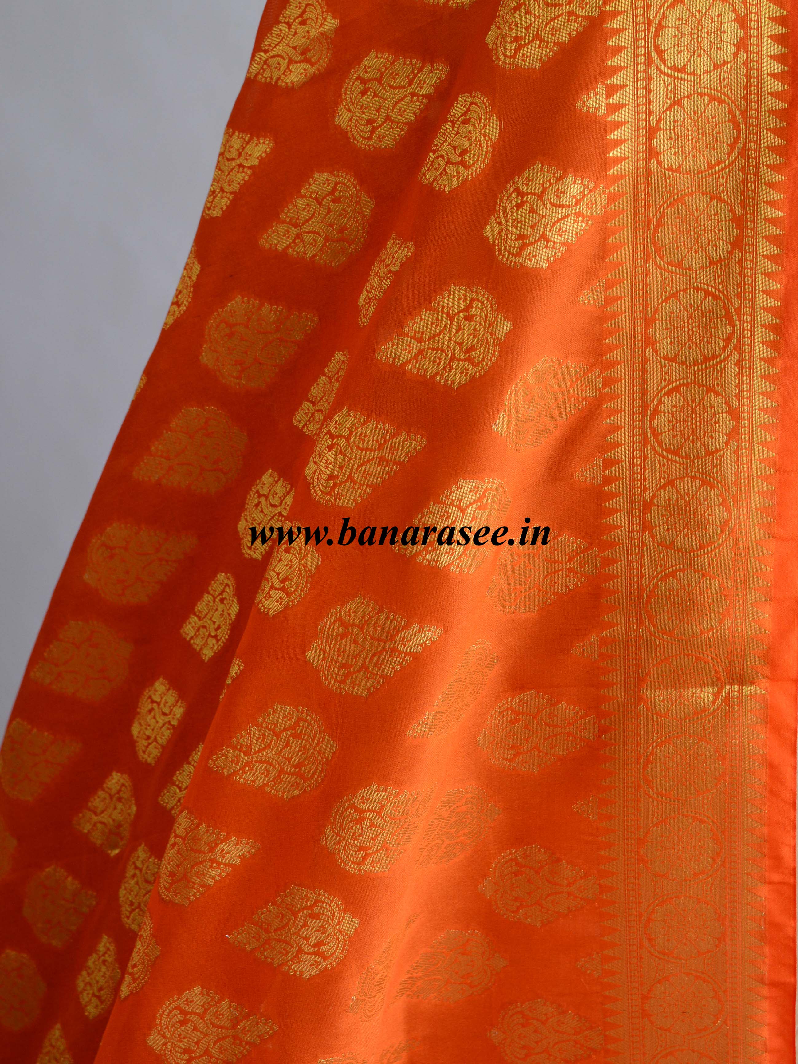 Banarasee Art Silk Dupatta With Drop Motif Design-Orange