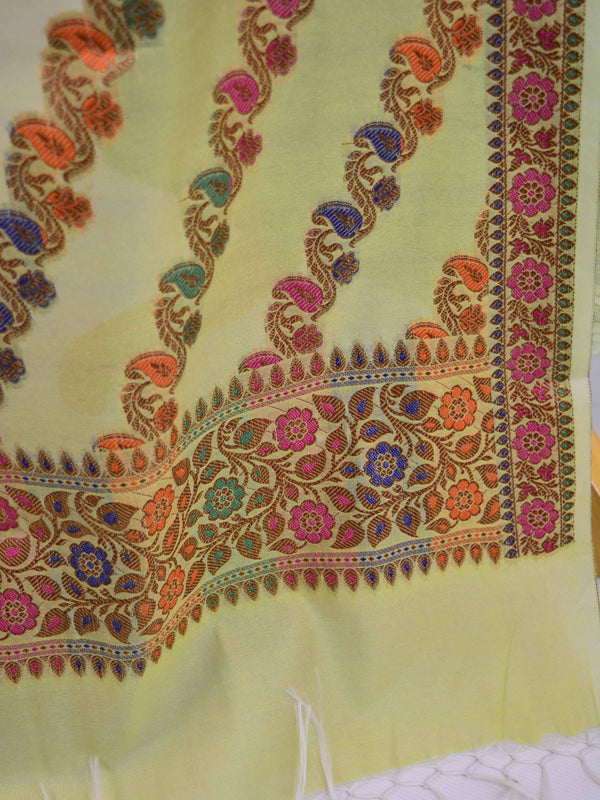Banarasee Semi Silk Salwar Kameez Dupatta Set Meena & Zari Design-Henna Green