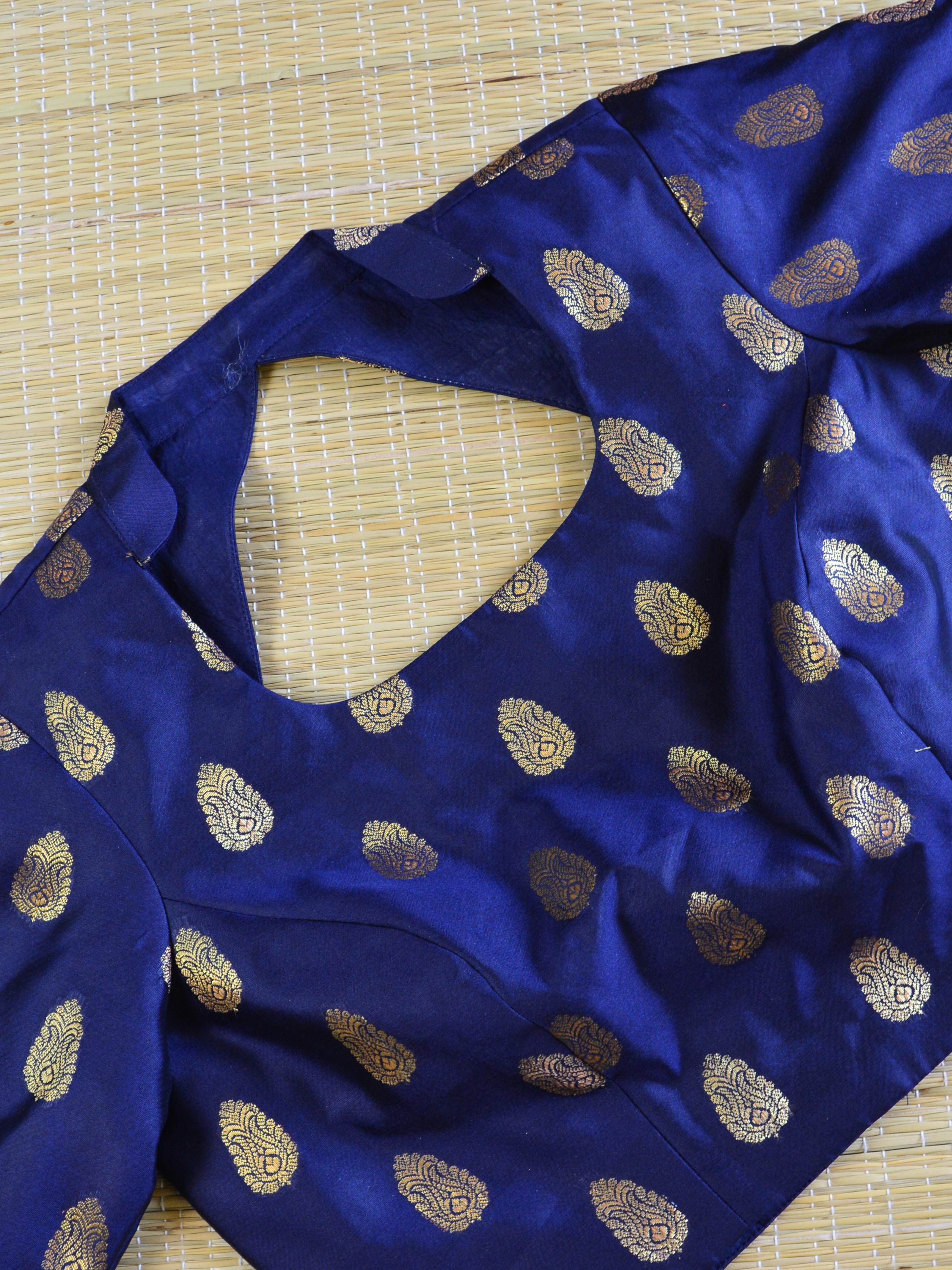 Banarasee Pure Silk Brocade Fabric Blouse-Blue