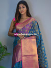 Banarasee Organza Mix Saree With Antique Zari Buti & Skirt Border-Blue
