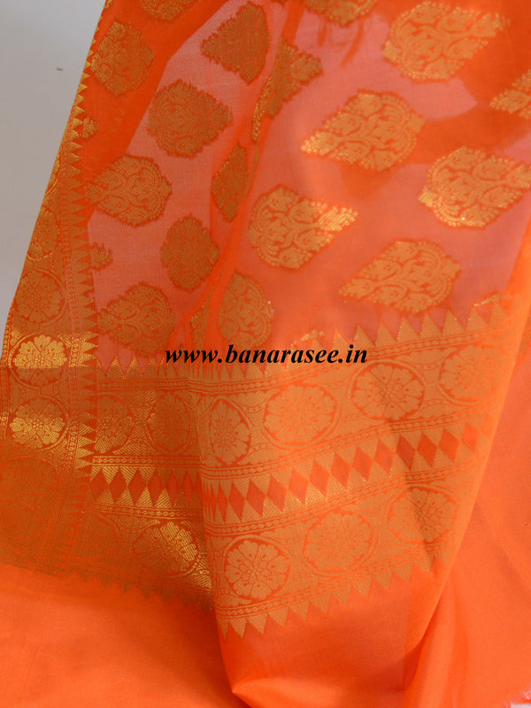 Banarasee Art Silk Dupatta With Drop Motif Design-Orange