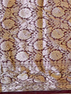 Banarasee Handwoven Semi-Chiffon Saree With Silver Zari & Contrast Border-Yellow