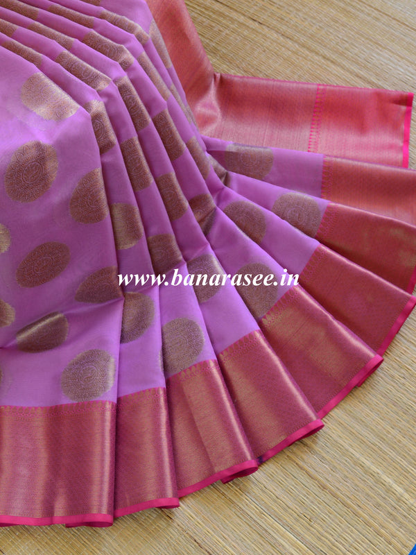 Banarasee Cotton Silk Mix Saree With Antique Zari Buta Design-Lavender