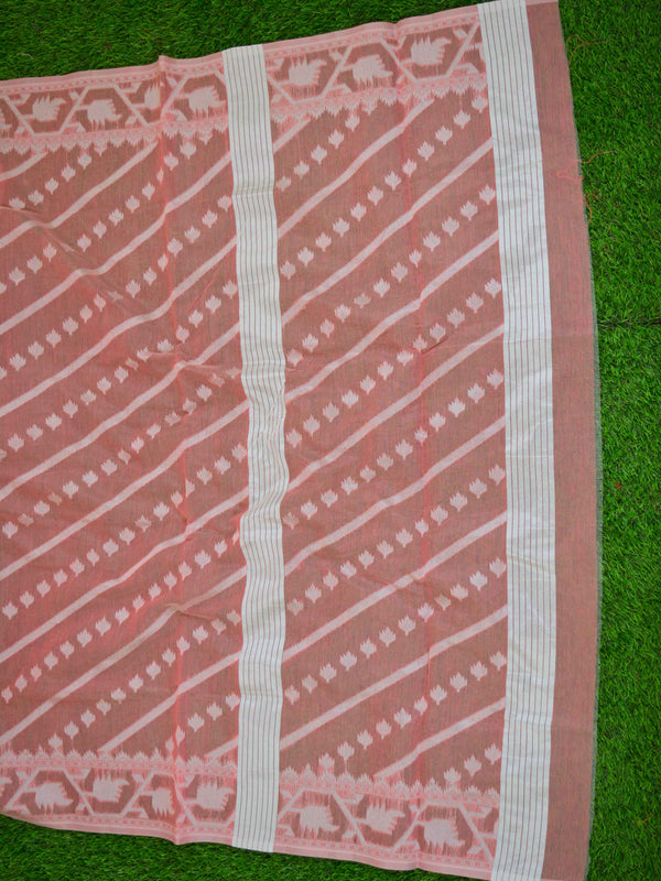 Banarasee Cotton Jamdani Saree With Resham Jaal-Peach