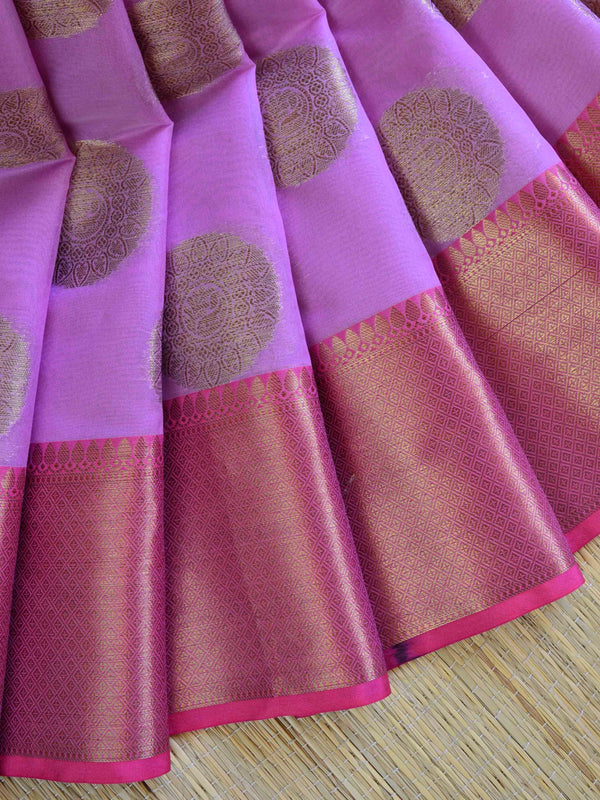 Banarasee Cotton Silk Mix Saree With Antique Zari Buta Design-Lavender