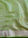 Banarasee Handloom Pure Linen By Tissue Embroidered Saree-Silver & Green