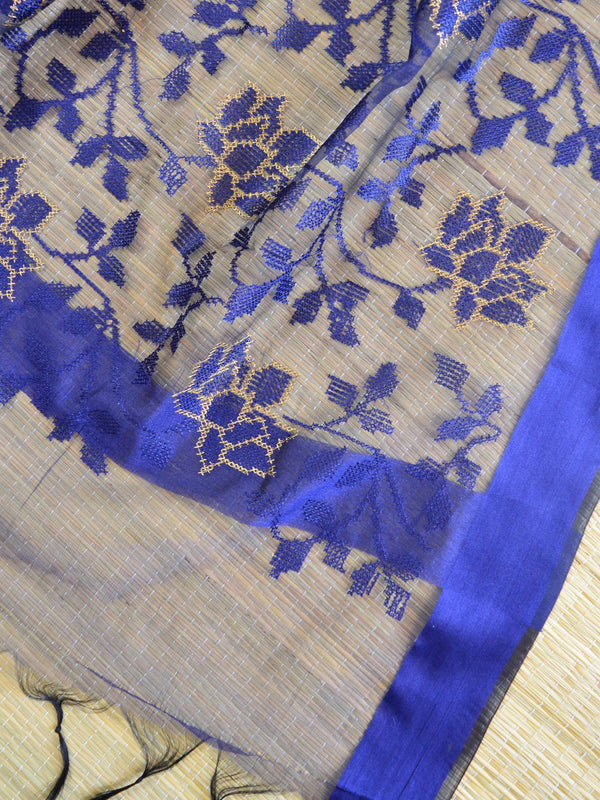 Banarasee Embroidered Resham Jaal Design Organza Dupatta-Blue