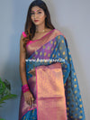 Banarasee Organza Mix Saree With Antique Zari Buti & Skirt Border-Blue
