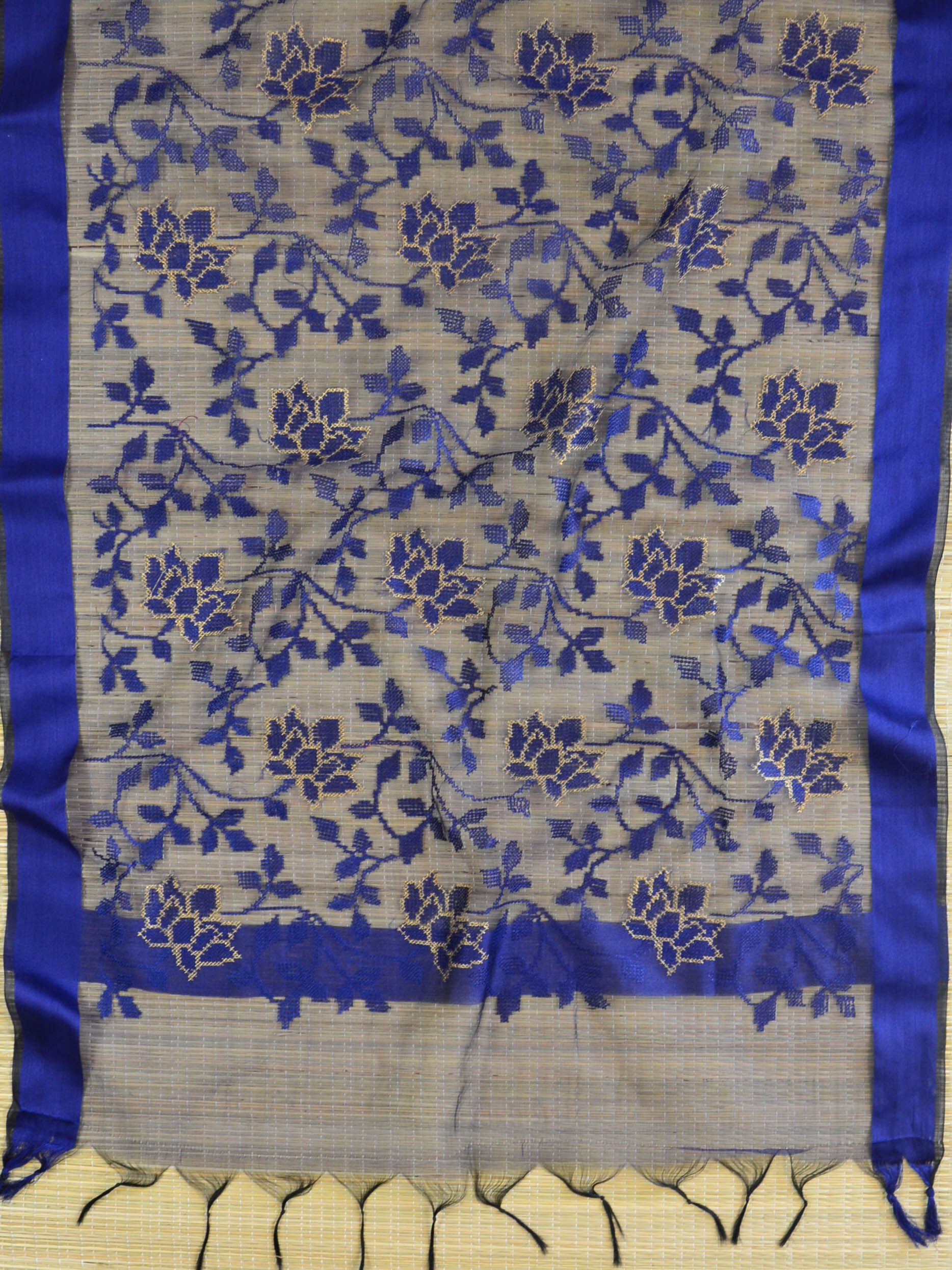 Banarasee Embroidered Resham Jaal Design Organza Dupatta-Blue