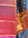 Banarasee Organza Mix Saree With Antique Zari Buti & Skirt Border-Blue