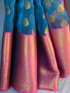 Banarasee Organza Mix Saree With Antique Zari Buti & Skirt Border-Blue