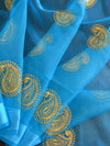 Banarasee Embroidered Gold Buta Design Organza Dupatta-Blue