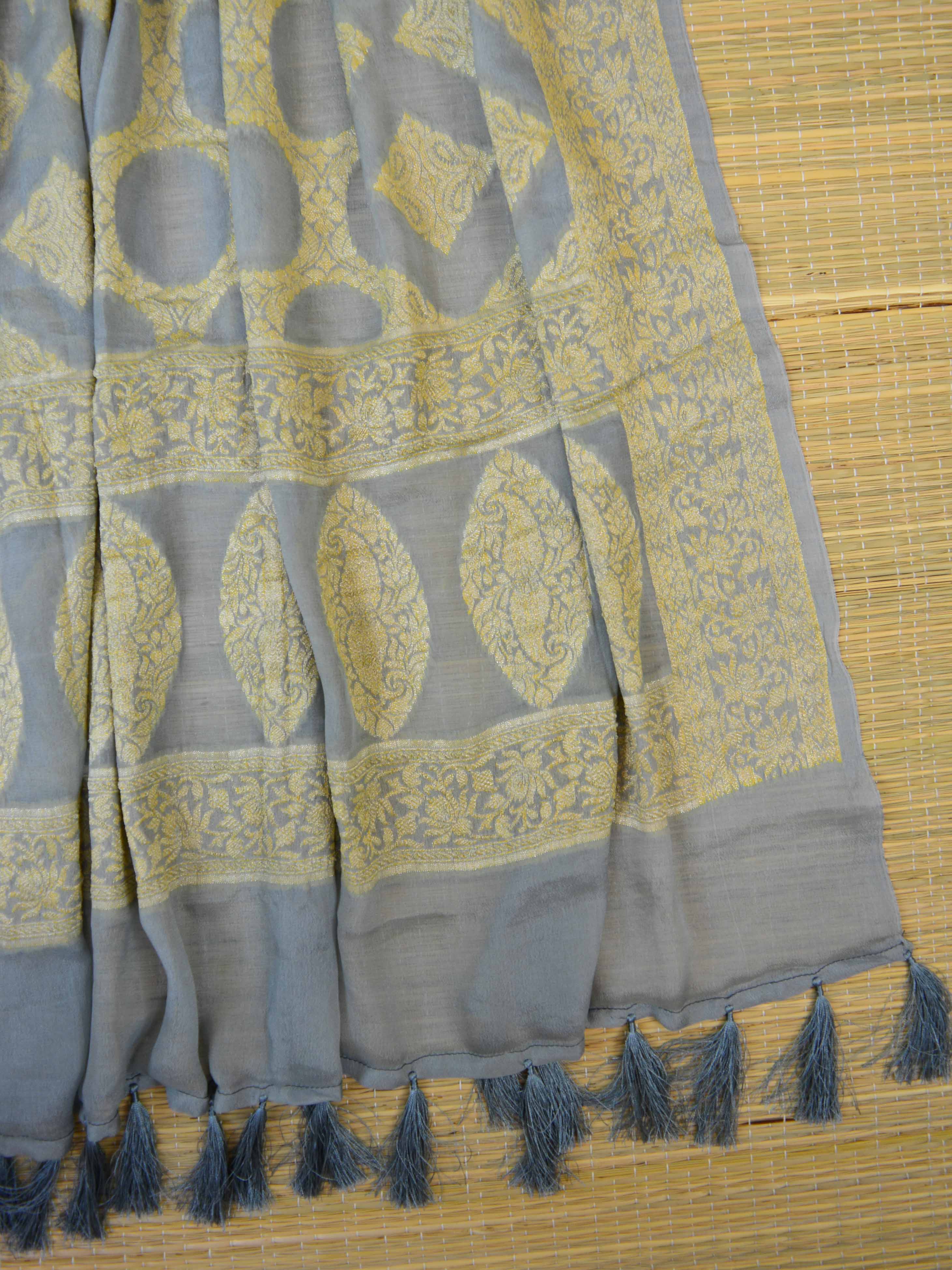 Banarasee Handwoven Khaddi Chiffon Dupatta Ombre Dyed-Grey