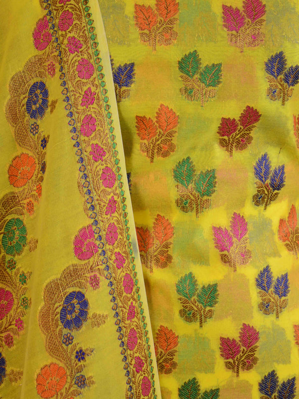 Banarasee Semi Silk Salwar Kameez Dupatta Set Meena & Zari Design-Bright Yellow