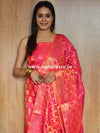 Banarasee Chanderi Cotton Stripes Salwar Kameez Fabric With Dupatta-Pink