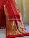 Banarasee Handwoven Pure Munga Silk Sari With Zari Buti Design-Red