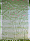 Banarasee Handloom Pure Linen By Tissue Embroidered Saree-Green