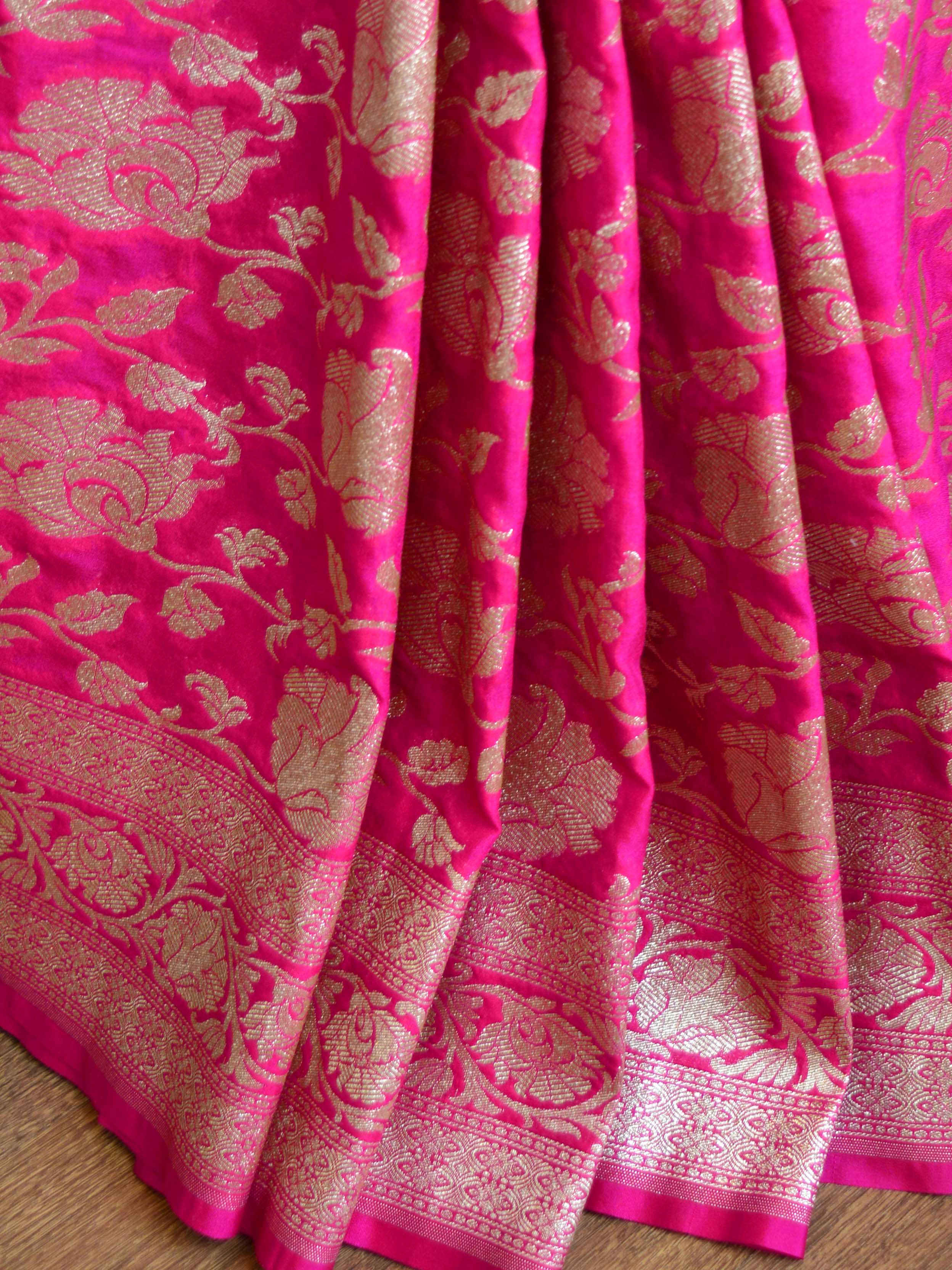 Banarasee Handwoven Art Silk Heavy Zari Jaal Weaving Saree-Pink