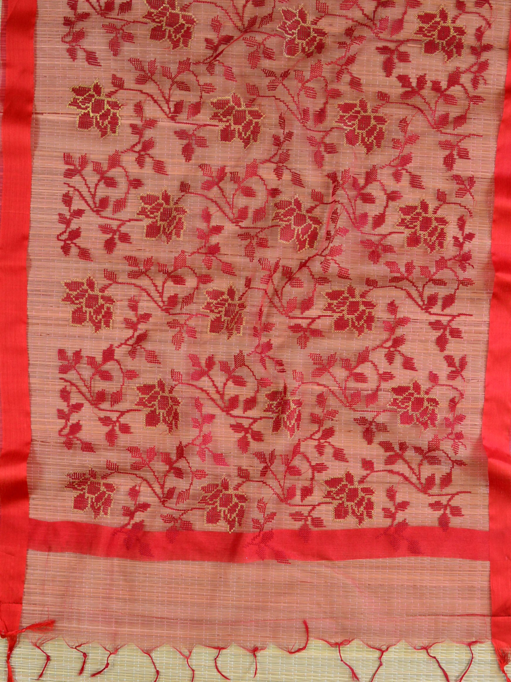 Banarasee Embroidered Resham Jaal Design Organza Dupatta-Red