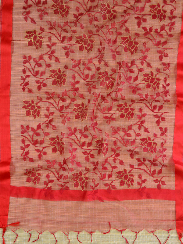 Banarasee Embroidered Resham Jaal Design Organza Dupatta-Red