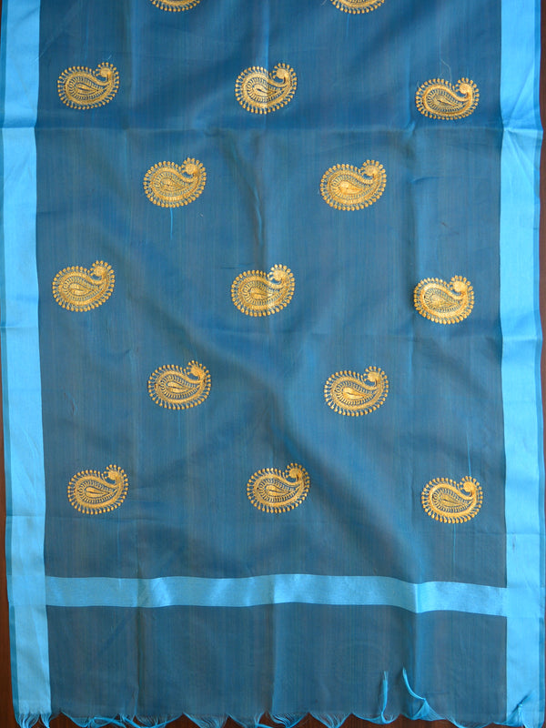 Banarasee Embroidered Gold Buta Design Organza Dupatta-Blue