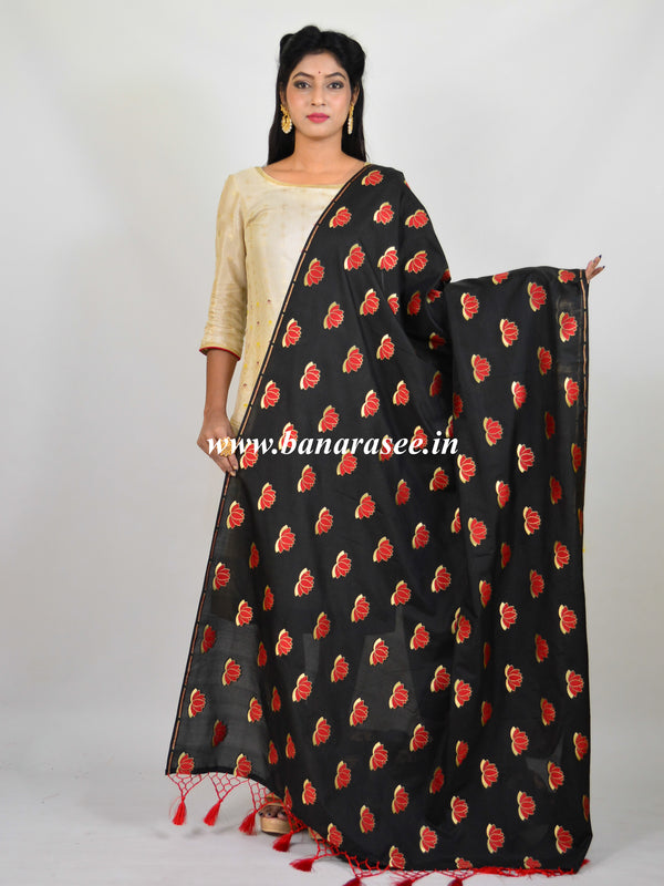 Banarasi Art Silk Dupatta Lotus Buti Design-Black