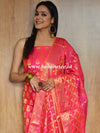 Banarasee Chanderi Cotton Stripes Salwar Kameez Fabric With Dupatta-Pink